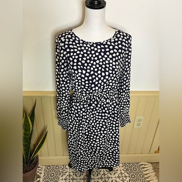 J. Crew Dresses & Skirts - J. Crew Dress Midi Navy Spotted Long Sleeve Chiffon Sundress Party Women’s Sz 2